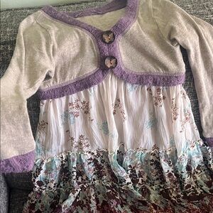 Purple and Floral Long Sleeve Dress